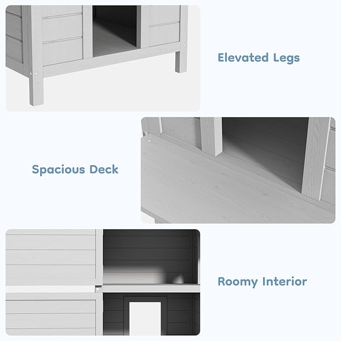 Outdoor Cat House for Multiple-Cats：Wooden Cat Shelter with Weatherproof Roof, Easy Access & Ventilation, Large Pet Catio for Feral Cats, Indoor Outside Use