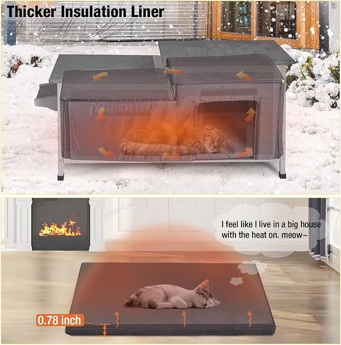 Aivituvin Heated Cat House for Outdoor Wooden Cat Condo Weatherproof Insulated Feral Cat Shelter Outside for Winter