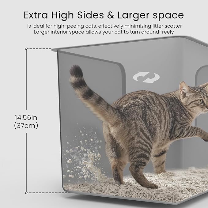 Stainless Steel Litter Box 14.5" High-Side, XL Metal Cat Litter Box, Corner Opening Entry Pet Toilet, Cat Litter Pan with Wheels, Easy to Move, Non-Stick, No Odor, for Big or Multiple Cats