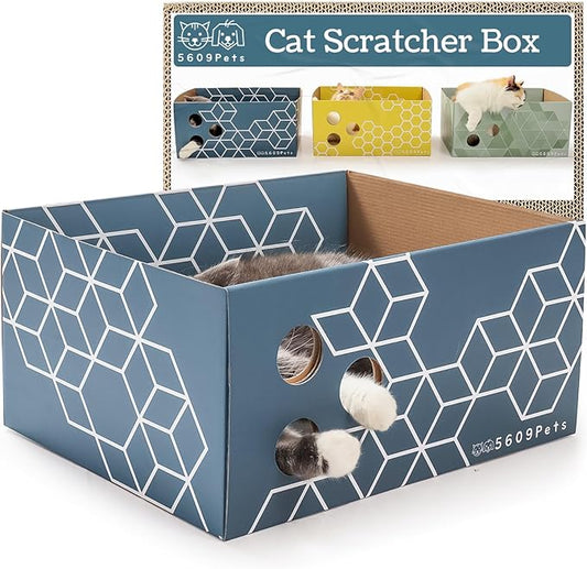 Heavy Duty Cardboard Cat Scratch Box with Refillable Double-Sided Cat Scratcher Pad for Indoor Cats