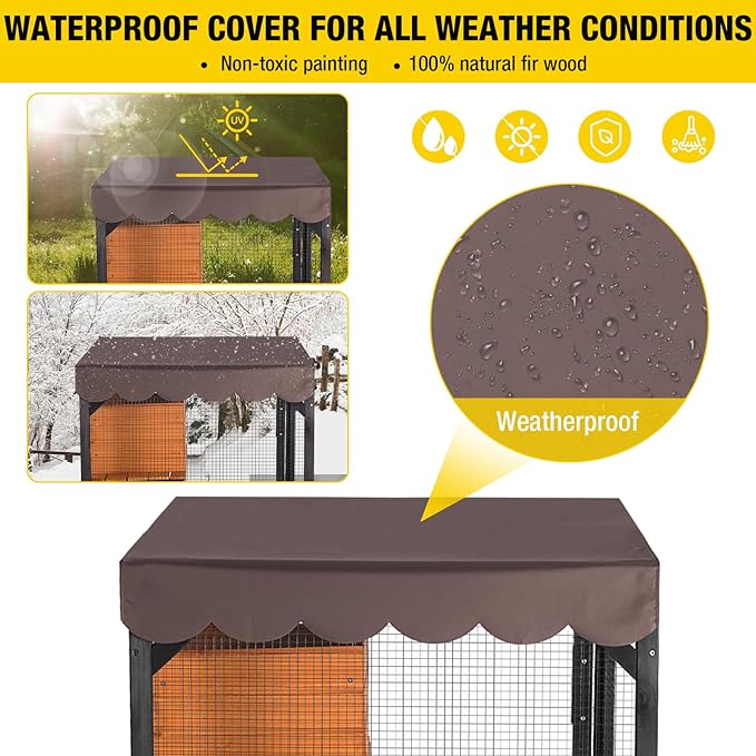 Aivituvin Outdoor Catio Cat Enclosures on Wheels Cat House 70.9" Large Kitty House with Upgraded Resting Box,Waterproof Roof Cover,Brown