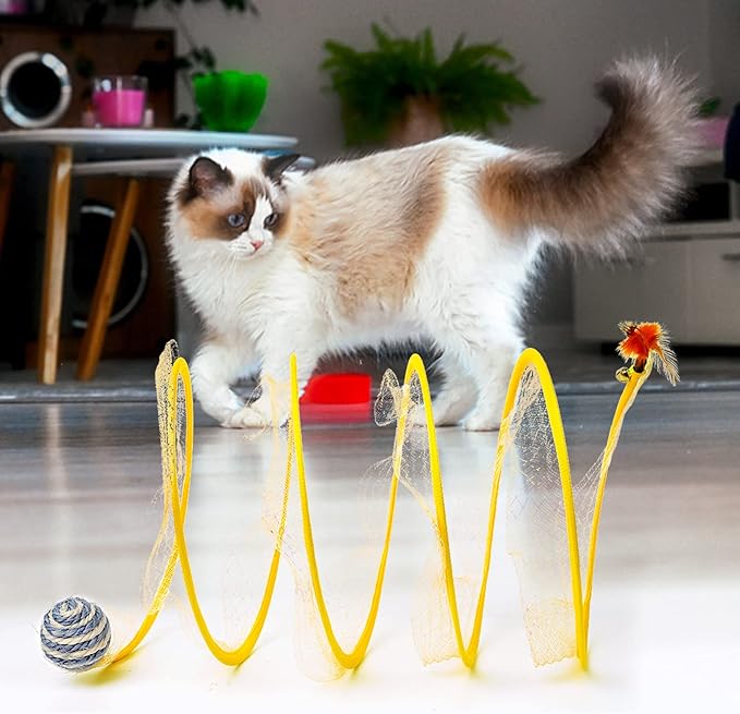 2 Packs Foldable Spiral Cat Tunnel - Large, Interactive, Outdoor & Indoor Play, Decompression Spring Coil Toy