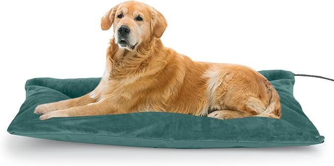 Outdoor Heated Dog Bed, Soft Pet Heating Pad with Steel-Wrapped Cord, Outside Pet Warmer for Feral Cats and Dogs, 35.4" x 23.6", 80 Watts