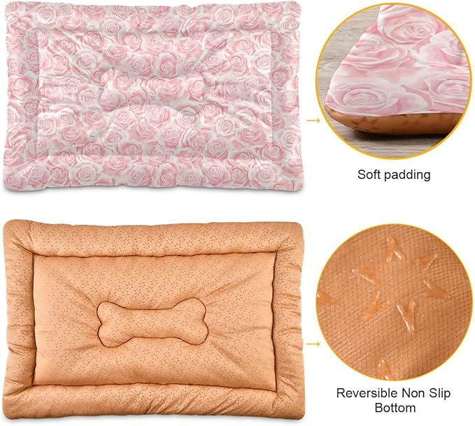 Cream Pink Rose Pet Bed Cute Dog Bed Mat Absorbing Non Slip Pad Pet Sleeping Mat for Small, Medium, and Large Dogs Puppy Cat 24 in x 18 in