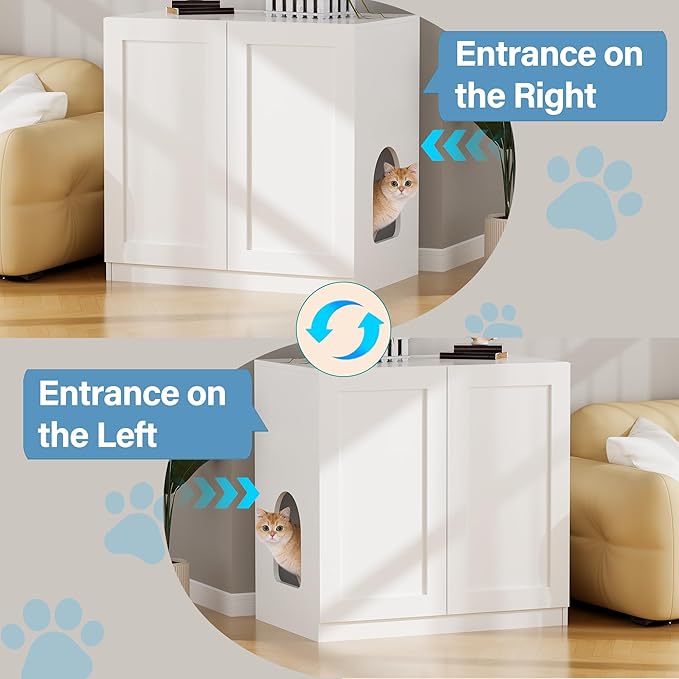 BEWISHOME Tall Litter Box Enclosure, Simple Hidden Litter Box Furniture with Removable Divider, Fit Most of Cat Litter Robot Indoor Pet House as Sideboard Cabinet White CMW12W