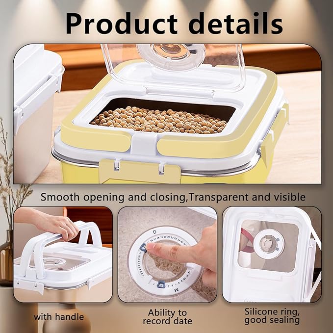 Sanbo Dog Food Storage Container Stainless Steel with Scoop, Airtight Pet Metal Food Storage Bin,Cat Food Canister,Storage Box with Date Tracker for Kitchen (Yellow, 7.5L)