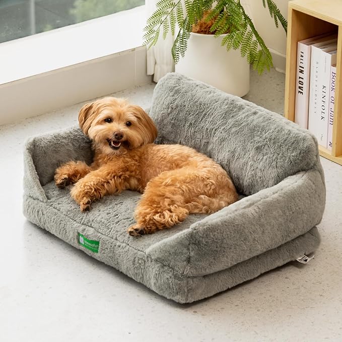 MEWOOFUN Dog Couch Bed, Removable Washable for Indoor Cats and Small Dogs, Supportive Pet Bed with Non-Slip Bottom (Grey, 26x18x11.5)