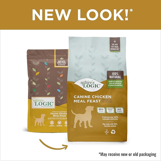 NATURE'S LOGIC Dry Dog Food - 100% Natural - No Synthetics - for All Ages, Sizes, Breeds - Free from Common Allergens, High Protein - Chicken Meal Feast, 13lbs
