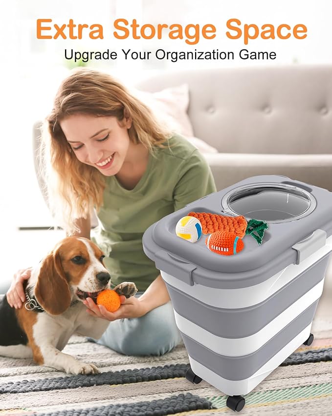 25-28lbs Dog Food Storage Container, Collapsible Dog Food Container, Wheels, Handle, Airtight Pet Food Storage Container, Scoop, Small Dry Container For Dog Cat Bird Food