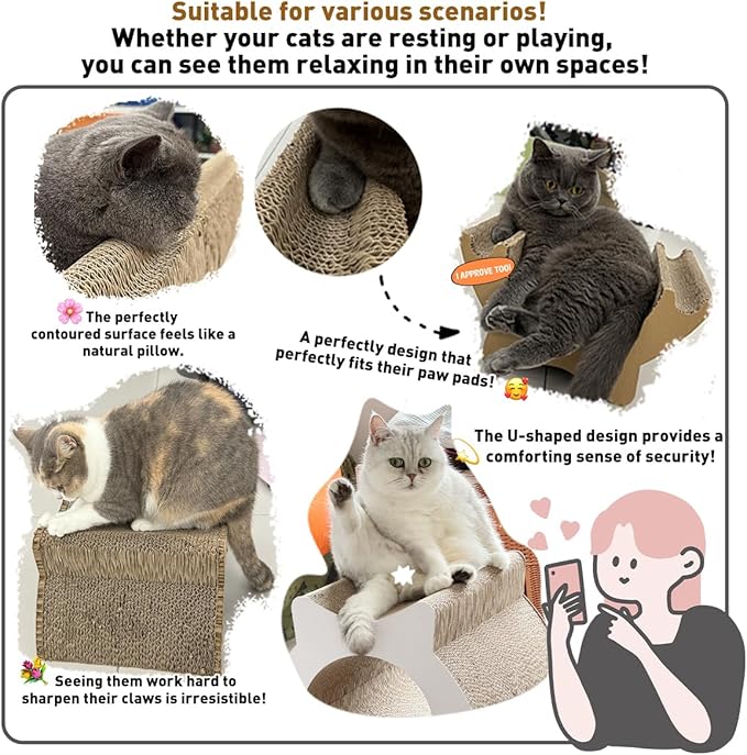 Lumizone Cat Scratcher Bed Lounge Cardboard Scratching Board for Indoor Cats Multi-Functional Freely Combine Scratch Pad Toy Durable Scratcher House