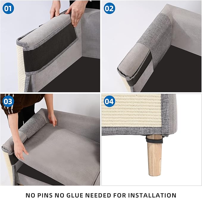 Cat Scratch Couch Protector with Natural Sisal for Protecting Couch Sofa Chair Furniture19.7’’W*23.6’’W(Light Grey/Right Hand)