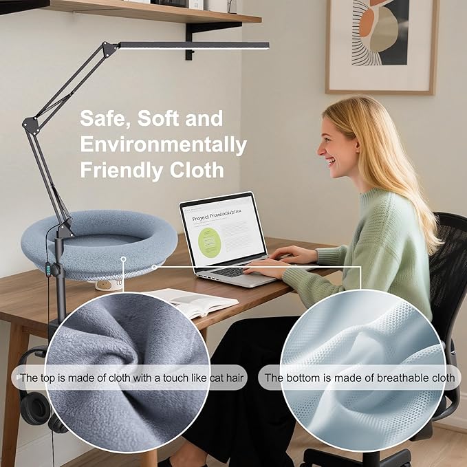 Cat Desk Bed with Desk Lamp - Cat Bed with 360 Rotation & Adjustable Height - Soft & Comfortable Hammock