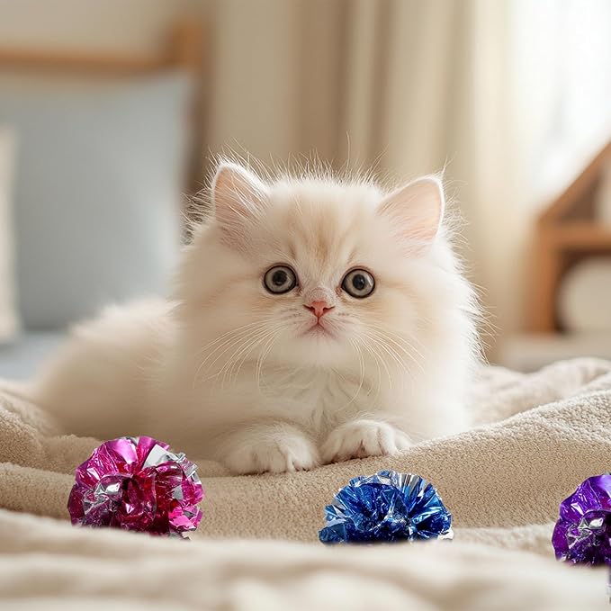 30 Pcs Cat Crinkle Balls Toy 2.36 Inch Interactive Crinkle Balls for Cats, Colorful Chew and Chase Training Activity Cat Toys for Indoor Kittens to Keep Fit Active