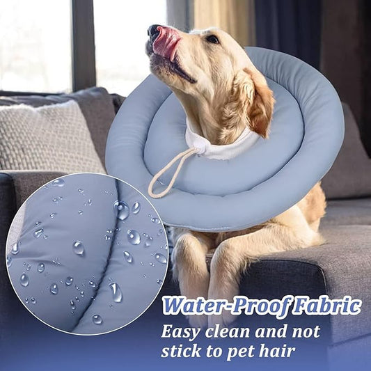 IDOMIK Dog Recovery Collar, Waterproof Soft Dog Cone After Surgery, Comfy Protective Elizabethan Collar Alternative for Dogs Cats, Adjustable Pet Neck Donut Cone Anti-Licking Biting Wounds,Blue,2XL
