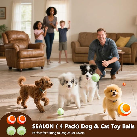 SEALON Electric Interactive Dog & Cat Toy Ball(4 Pack) Indoor Cat Play Ball, Suitable for Cats Over 6 Months for Exercise, Weight Loss, and Fun