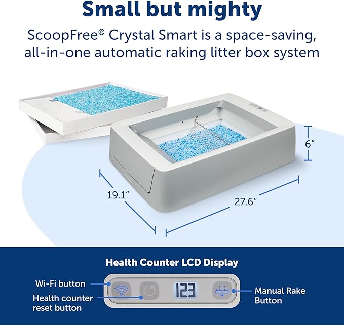 PetSafe ScoopFree Crystal Pro Self-Cleaning Automatic Litter Box - Uncovered Motion-Sensing Cat Box with Integrated Health Counter & App - Includes 1 Disposable Crystal Litter Tray