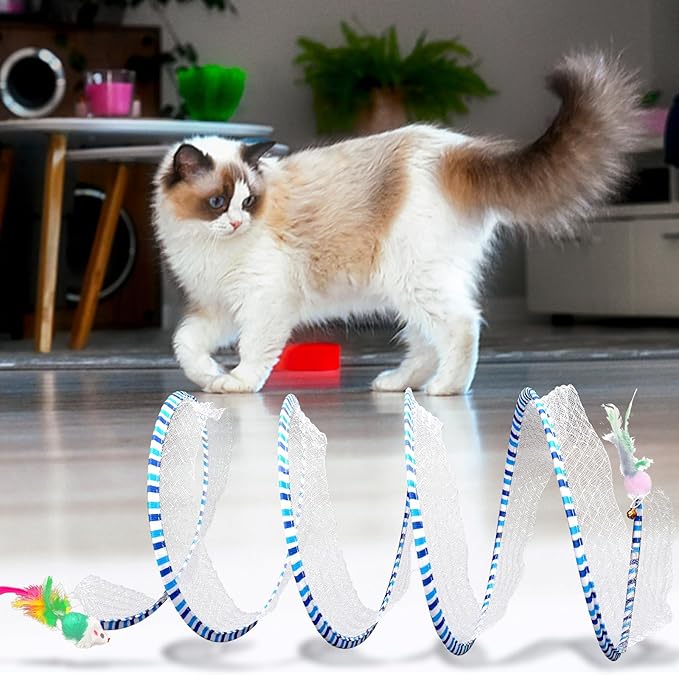 2-Pack Large Cat Tunnel Beds - Indoor & Outdoor, Interactive Spring Toys for Cats & Kittens