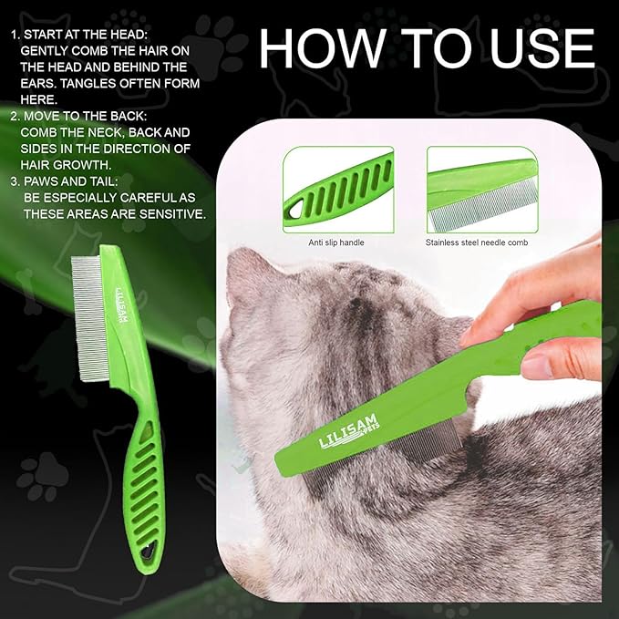 Pet Self Cleaning Slicker Brush and Grooming Comb - Gently Removes Loose Hair, Tangles, and Dirt - Skin Friendly Deshedding Grooming Tool for Hair Dogs & Cats - Pet Supplies Accessories (Green)
