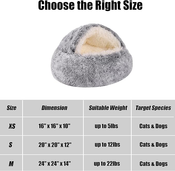 HYQ Small Dog Bed, Cat Beds for Indoor Cats Washable, Cozy Cat Cave Bed, Non-Slip Cat Beds, Calming Dog Bed with Hooded Cover, Dog Bed with Cover for Small Medium Pets (Grey, 24×24 Inch)