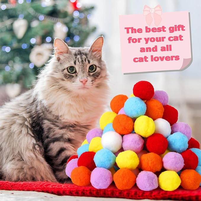 500 Pcs 1.8"/4cm Cat Toy Balls Bulk Colorful Kitten Puff Balls Pompon Toys Indoor Cats Interactive Pet Playing Exercising Assorted 6 Colors