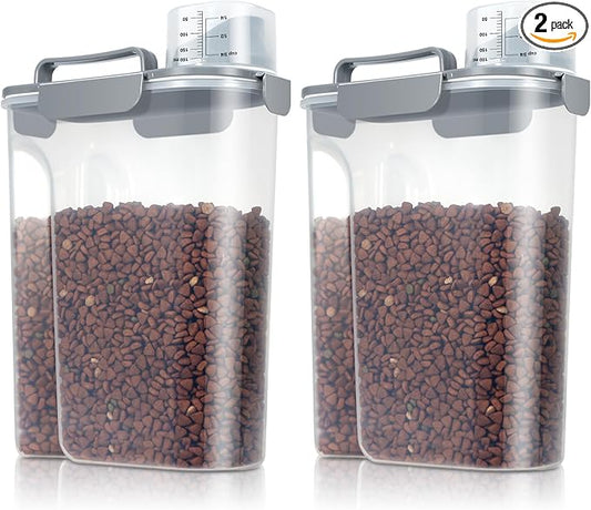TBMax 2 Pack Cat Dog Food Storage Containers 10 to 14 Lbs, Portable Travel Pet Container Dispenser with Easy-Pouring Spout & Cup, Airtight Bird Seed Container Dog Treat Storage Bin
