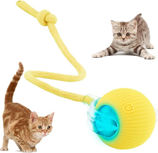 Automatic Rollie Cat Chase Ball Toy - Smart Interactive Pet Toy with 360° Rotating Motion, Rechargeable & Auto-Rolling Electric Ball for Indoor Cats/Dogs - Boredom Relief, Exercise (Yellow)