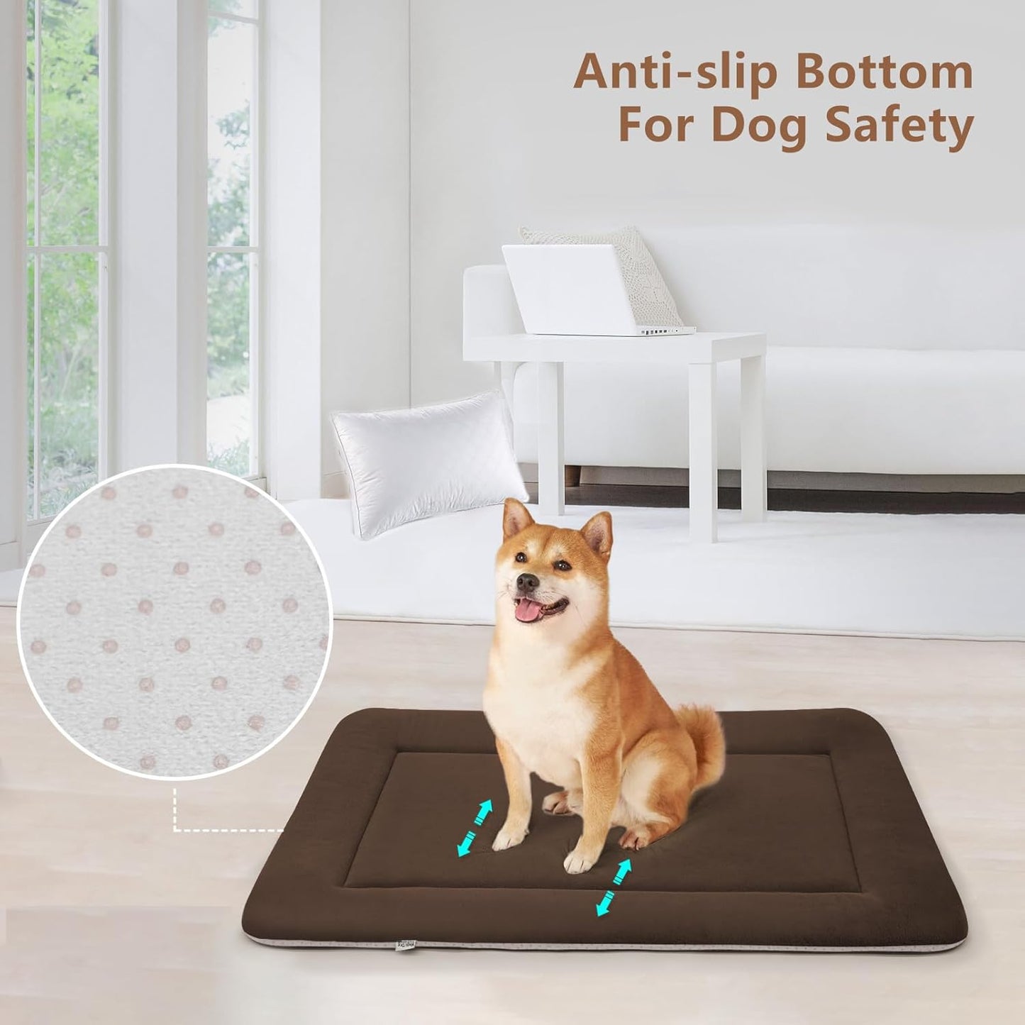 Magic Dog Bed Soft Crate Pad Mat for Medium/Large Dogs, 36 Inches Machine Washable Pet Bed Kennel Pad With Non-Slip Bottom, Dark Coffee