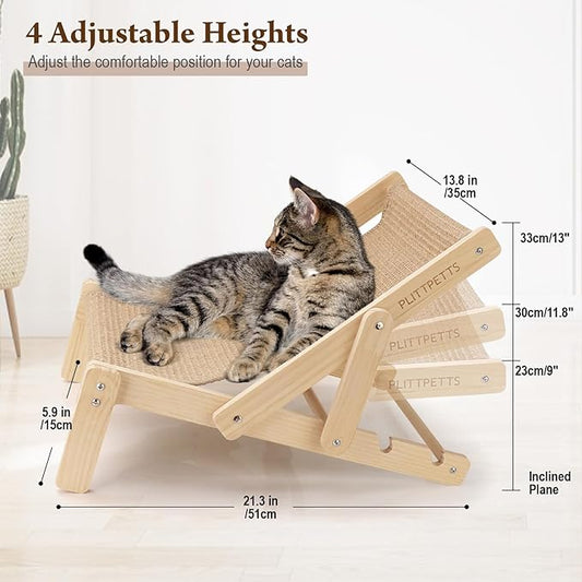 2 in 1 Cat Sisal Chair for Indoor Cats Hammock for Scratching Pad, Sisal Cat Scratcher Bed with Adjustable 4-Position for Cats Scratcher Lounge, Natural Lounger Chair
