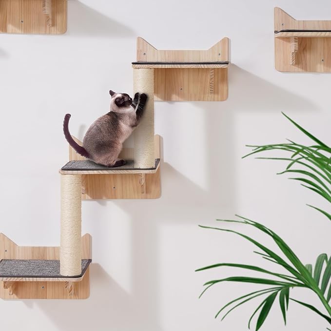VEVOR Wall Mounted Cat Shelves, Wall Shelves and Perches with Jumping Boards, Nest, Barrier Board & Cat Tree, Cat Floating Furniture up to 40 lbs for Sleeping, Playing, Climbing, Set of 5