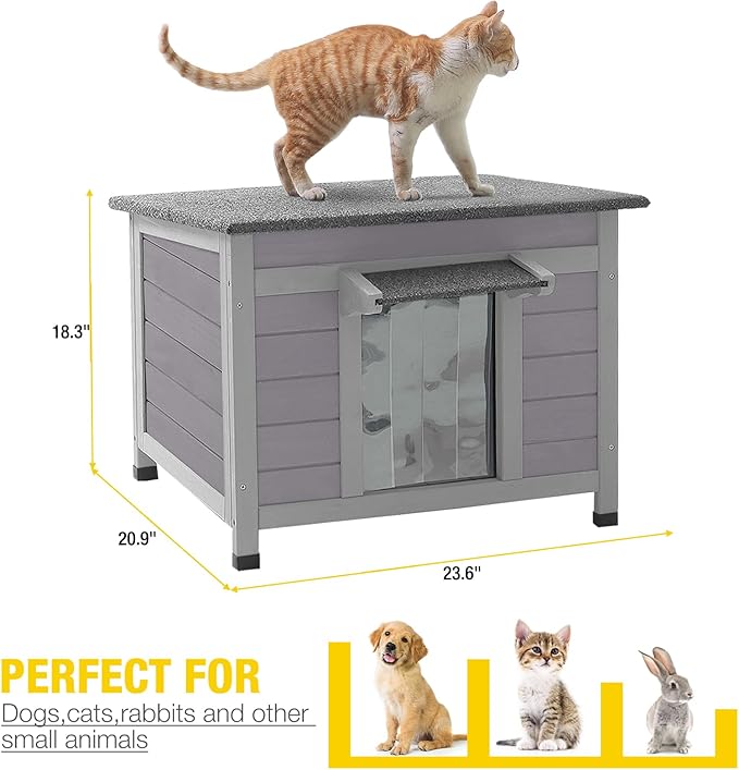 Cat House Outdoor Feral Kitty Houses with Curtain for Cats Insulated, Weatherproof Roof (Single-Deck)