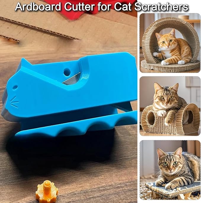 Creative Cat Scratching Board Cutter Cat Scratching Cardboard Cutter, 3D Printing Cardboard Cutter, Stripping Tool, Cardboard Handheld Cardboard Recycling Cutting Tool, Cardboard Cutter for Cat (Blue)