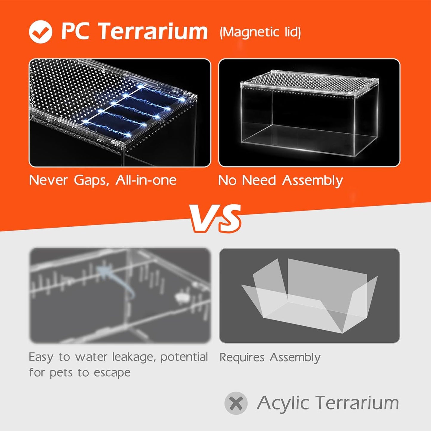 AZV Reptile Terrarium Tank,Versatile Enclosure for Leopard Crested Gecko,Lizard Cage,Spider Starter Kit,Hermit Crab Habitat,Tarantula Cribs,Perfect Aquarium for Snake,Frogs,Snails,Insects,Small Pets