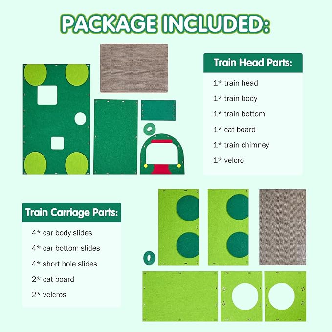 Cat Tunnel Train with Scratching Board, Cat Interactive Toys 51" Non-Foldable Rebound Felt Cute Pet Tube Round Indoor Pet Toy & Hideout for Small Medium Kitten