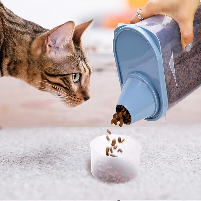 GreenJoy 2 Pack 2lb/2.5L Pet Food Storage Container with Measuring Cup, Can Covers and Bowl for Small Dog, Cat, Waterproof-BPA Free