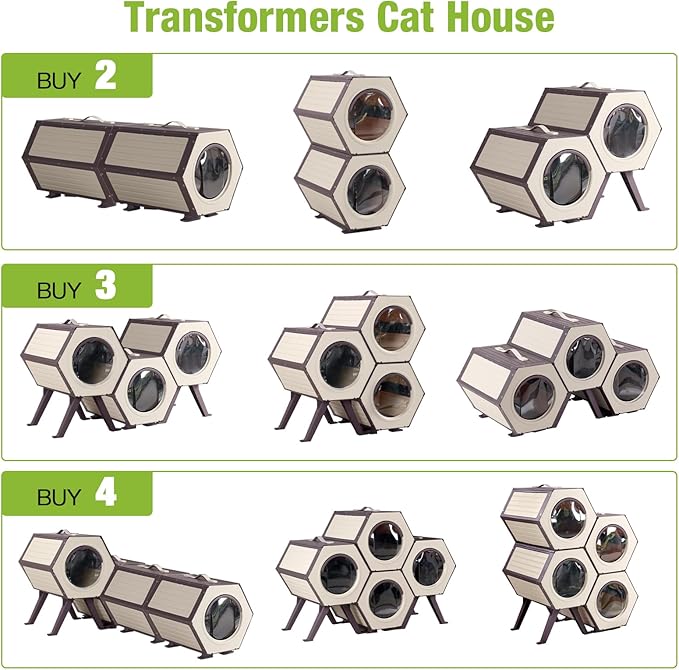 GUTINNEEN Outdoor Heated Cat House with Heater Insulated Feral Cat Shelter with Adjustable Temperature and Time Expandable Feral Cat House with Escape Door for Winter Weatherproof (4 Sets)