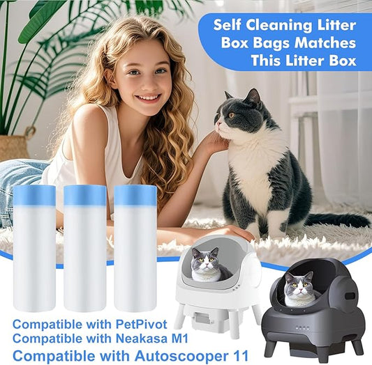 Thicken Cat Litter Bags 120 Pack, cat litter box liners, Leakproof Poop Bags & Waste Bags - Ultimate Odor Control and Leakproof Design,6 Rolls Drawstring Trash Bags for Automatic Litte(27x13 inches）