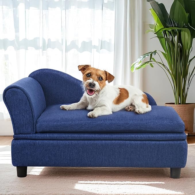 30" L Pet Sofa with Hidden Storage 30lbs, Dog Couch for Small-Sized Dogs and Cats, Soft Tufted Cushion, Blue