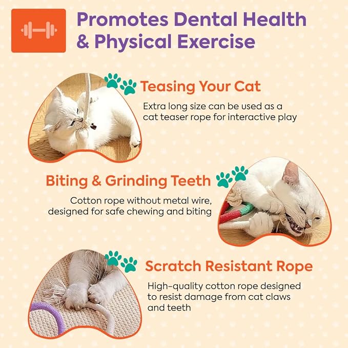 Cat Toys Chew Ropes 3Pcs with Refillable Natural Catnip, Safe Teeth Cleaning Toy for Indoor Kittens Interactive Cat Nip Kitty Toys for All Breeds 27.5 Inches