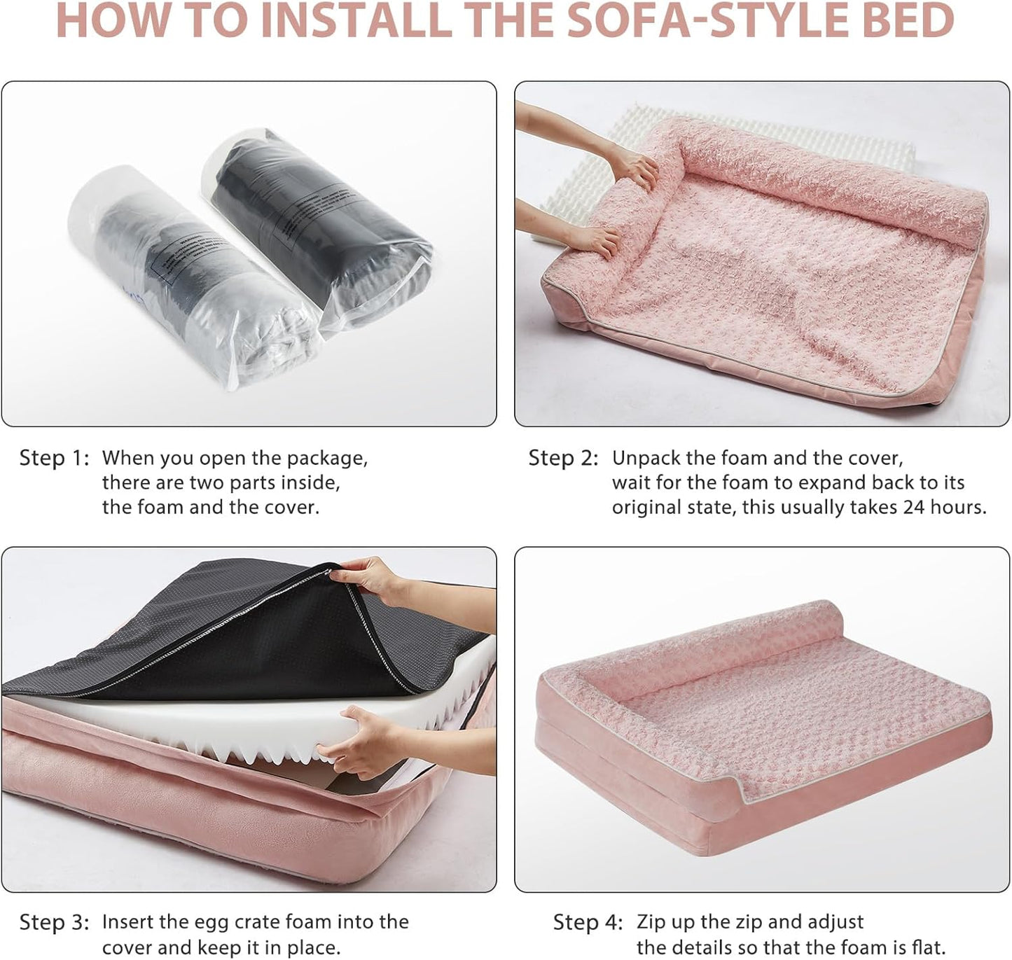 BFPETHOME Orthopedic Dog Beds for Large Dogs-Waterproof Sofa Dog Bed with Removable Washable Cover, Big Pet Bed with Waterproof Lining and Nonskid Bottom,Pet Bed for Large Dogs,Pink