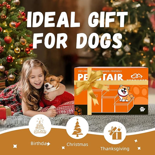 Dog Stairs with Storage 18" H, 3-Step Wider Dog Steps for Small/Medium/Large Old Dogs Cats, Folding Sturdy Pet Stairs Climbing Bed Couch, Ramp for Car Hold Up to 200 lbs (Brown, No Condo)