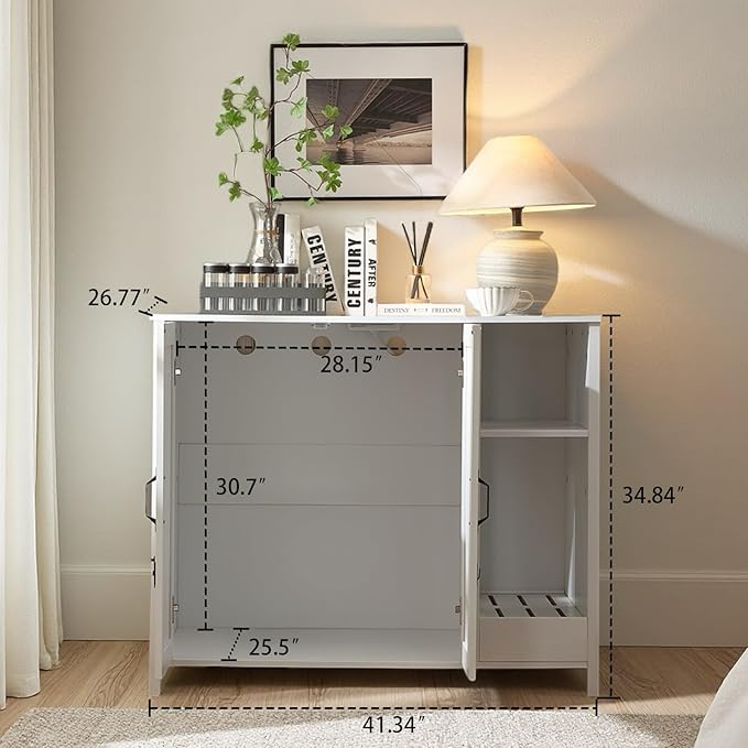 Cat Litter Robot Enclosure with Litter Collector,Cat Litter Cabinet with Dog Proof Adjustable Shelf,for Placing Litter Robot 3/4,Power Outlet (Cloud White)