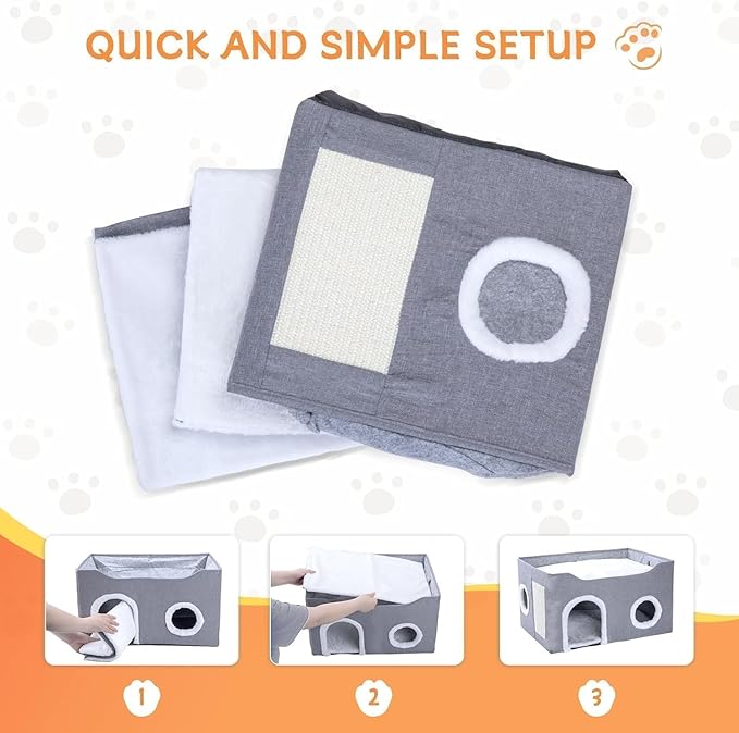 Cat House for Indoor Cats – Foldable Cat Cave & Covered Cat Bed, Cozy Hideaway for Small Pets and Large Cats (23.6"x16"x12.8"),Grey