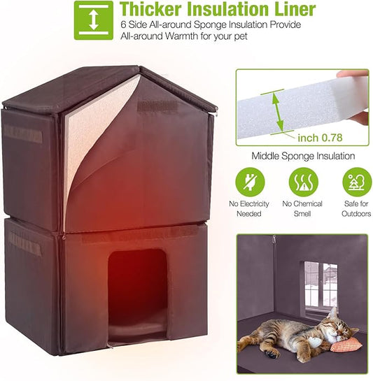 GUTINNEEN Outdoor Cat House Insulated Weathproof Two Story Feral Cat Shelter for Winter with Escape Door