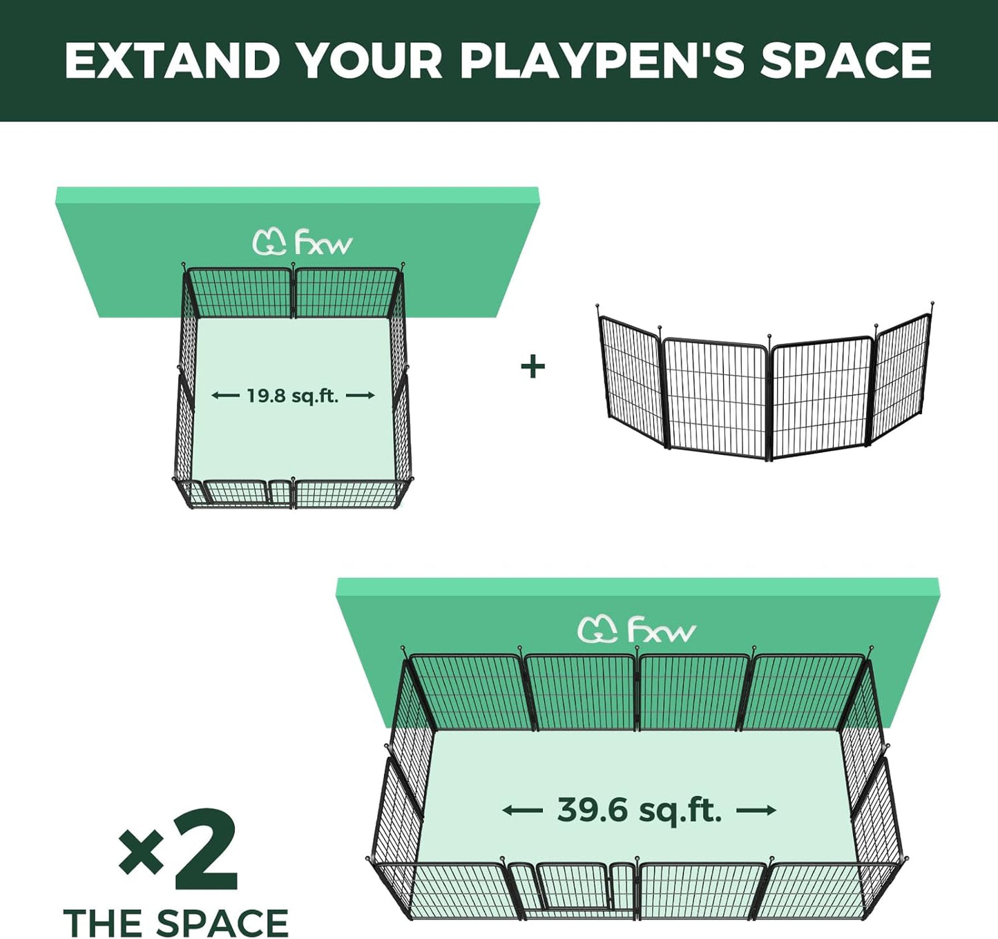 FXW Rollick Unleashed Dog Playpen for Indoor, Yard, RV Camping, 32 inch 4 Panels for Small and Medium Dogs, Black│Patented