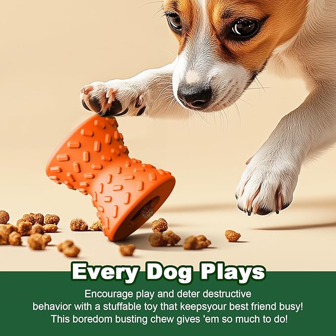 Puppy, Toys Interactive Dog Toy, Treat Dispenser Toy,Natural Rubber Dumbbell Shaped, 2pcs(Orange+Red)