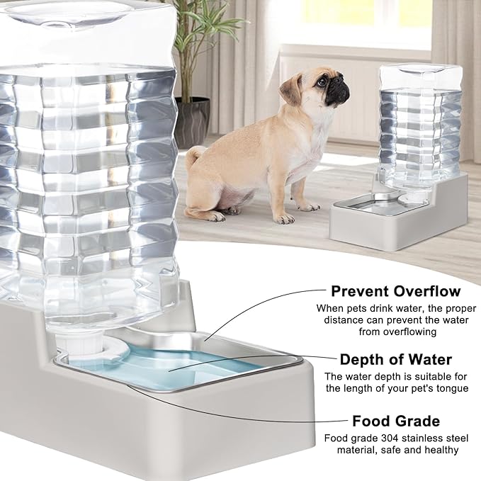 RIZZARI Stainless Steel Pet Water Feeder: 9L Automatic Leak-Proof Gravity Dispenser for Cats Dogs Indoor Outdoor Use（Beige with Filter,9L）