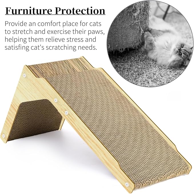 L Shape Cat Scratcher, 26 Inch Cat Scratch Pad, Cat Scratching Board with Built-in Ball Toy, Indoor Cats Cardboard Lounge Bed, Wall Mounted Cat Scratcher for Wall and Furniture Protection