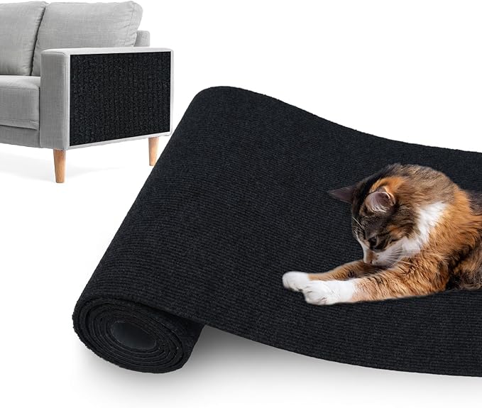 Cat Scratching Mat,Cat Scratch Furniture Protector, Trimmable Self-Adhesive Couch Protector,Carpet Replacement for Tree Shelves, Sofa and Scratching Post (40"x15.8",Black)