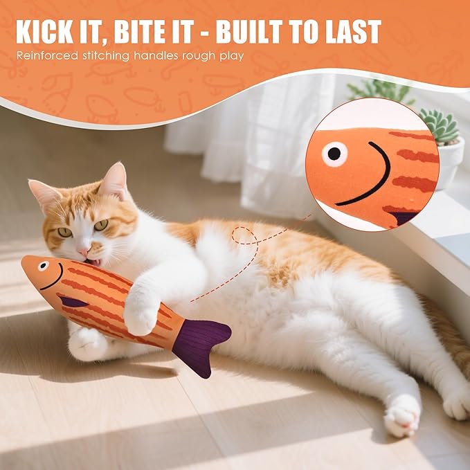 Cat Toys, Catnip Toys for Cats, Soft and Durable with Rattle Sound, Interactive Kitten Toys for Indoor Cats, Cat Chew Toy for All Breeds (4Pack, Sardine)