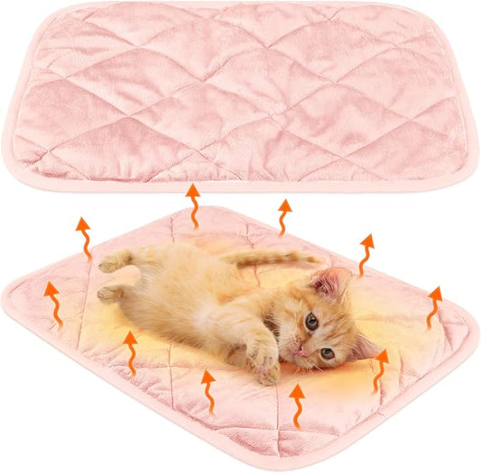 2 Pack Self Heating Cat Mat Self Warming Pet Pads Washable Kennel Mat Dog Crate Pad Reflects Body Heat Non Skid Cat Thermal Pads for Puppy Indoor Outdoor(Pink,16 x 20 Inches)